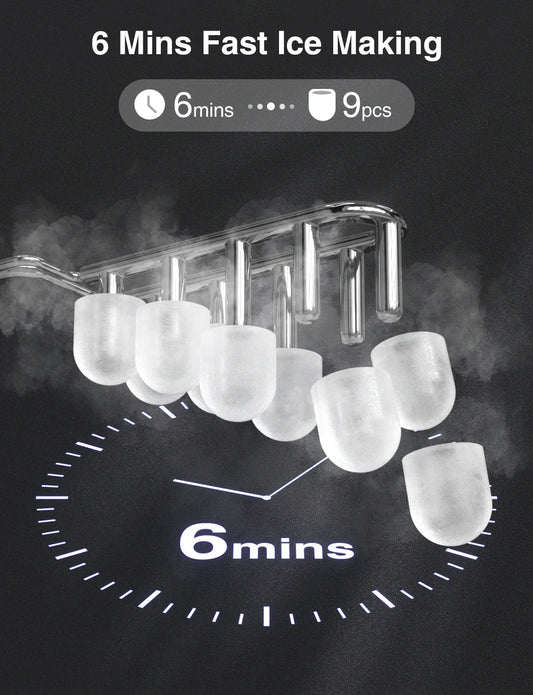 CROWNFUL Quick Ice Maker – 9 Bullet Ice Cubes in 6 Minutes, Energy-Efficient for Home & Office Use LAMPEL